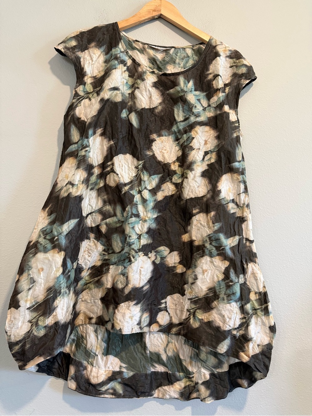 Bryn Walker Floral Crinkle Tunic Top High Low XL Lagenlook